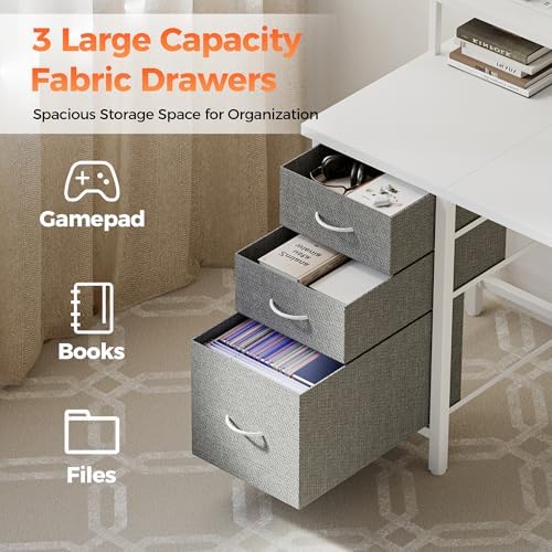 Mericonia 63 inch Computer Desk with Drawers, Reversible Gaming Desk, White - Image 7