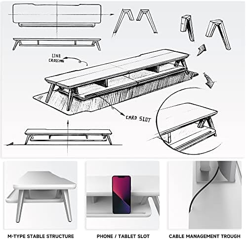 Fenge Dual Monitor Stand Riser, Wooden Desk Shelf with 2-Tier Storage - Image 4
