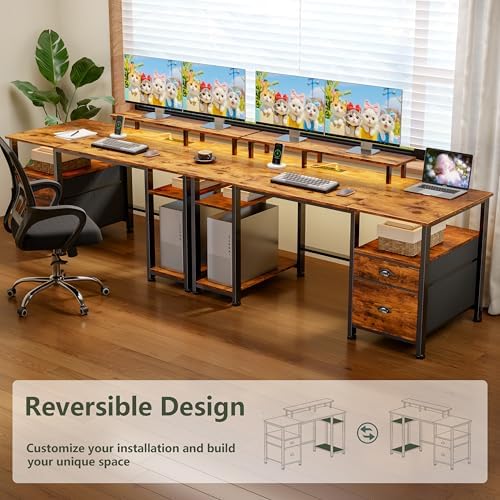 Furologee 51" Computer Desk with Outlets & LED, Desk with Drawers, Brown - Image 6
