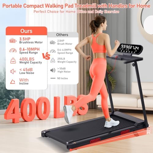 MCRG Walking Pad with Incline, Portable Treadmill with Handle Bar for Home, 3.0HP Electric Home Walking pad Treadmill, 0.6-7.6MPH Mini Under Desk Treadmills for Exercising with Handles Incline, 350LBS - Image 4