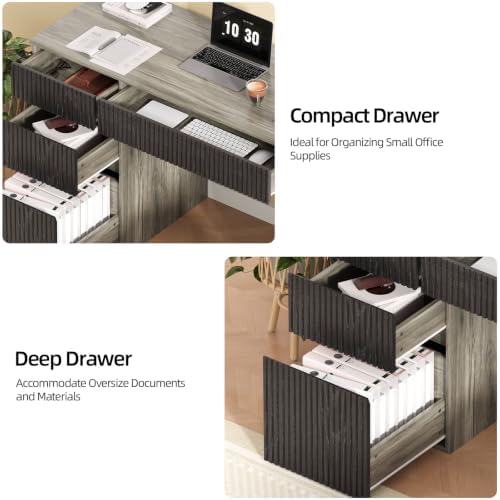 4 EVER WINNER Computer Desk with Drawers, 48 Inch Fluted Desk with Storage - Image 5