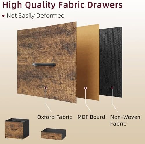 HIGDBFE File Cabinet with 2 Fabric Drawers and Printer Stand, Rustic Brown - Image 4