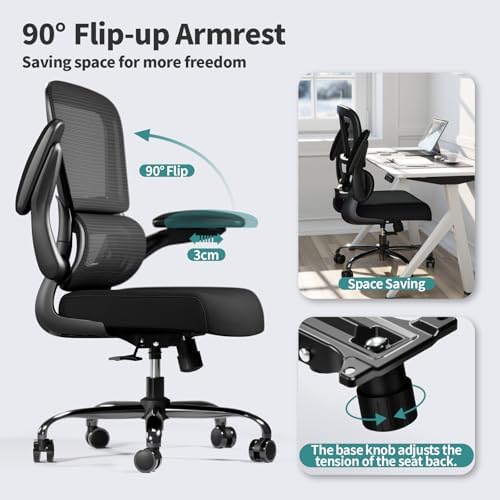 TRALT Office Chair - Ergonomic Desk Chair with Adjustable Lumbar Support, Mesh Computer Chair, Executive Chairs for Home Office Comfortable Lumbar Support (Black) - Image 5