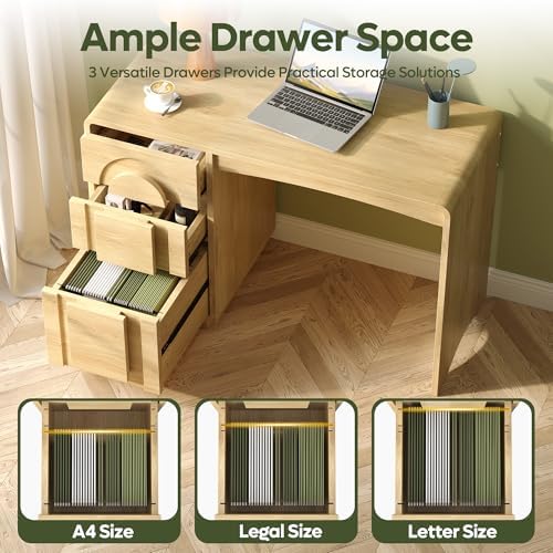 Bestier 47" Home Office Desk with 3 Drawers, Executive Style, Natural Oak - Image 3