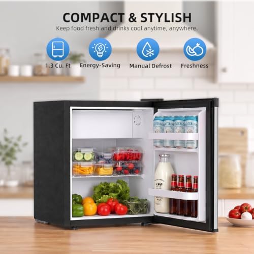 Antarctic Star Compact Refrigerator Mini Fridge with Single Reversible Door,Wire Shelf,Defrost Button, for Bedroom/Office/Dorm,1.3 Cu. Ft,Steel - Image 3