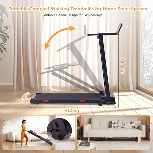 Small Treadmill for Home, Walking Pad Treadmill with Incline and Handle Bar, 3.0HP Electric Under Desk Treadmill for Small Space, 0.6-7.6MPH Portable Mini Exercise Treadmills, 350LBS Capacity - Image 6