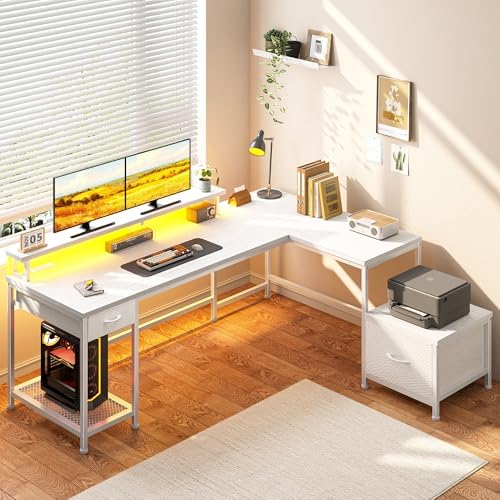DurayLoly 63" L Shaped Desk with 2 Drawers and Printer Stand,Bedroom,White - Image 3