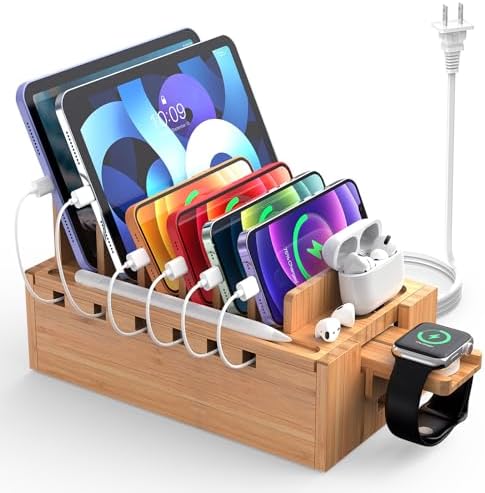 Pezin & Hulin Bamboo Charging Station with 5-Port USB & 5 Cables by PezinHulin