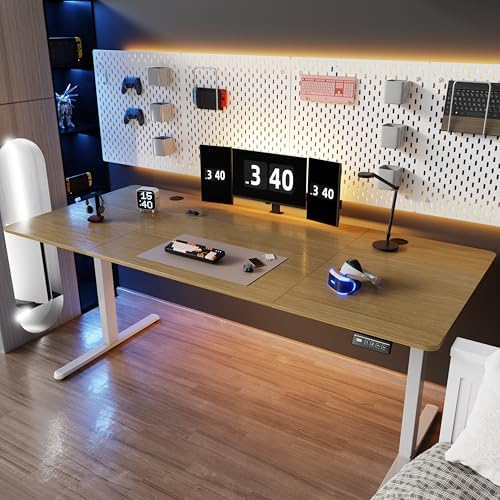 Shintenchi Standing Desk, 71x31 Inch Height Adjustable Electric Sit Stand up Desk, Ergonomic Rising Computer Table, Modern Lift Gaming Desk Workstation for Home Office, Walnut and White by Shintenchi%7CFurnitureMadeforRealLife