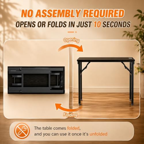 Folding Table Computer Desk - 35.8" No Assembly Folding Desk with Power Outlets & USB Charging Port, Small Desk, Foldable Office Desk, Compact Storage Portable Use for Small Space, Dark Oak - Image 4