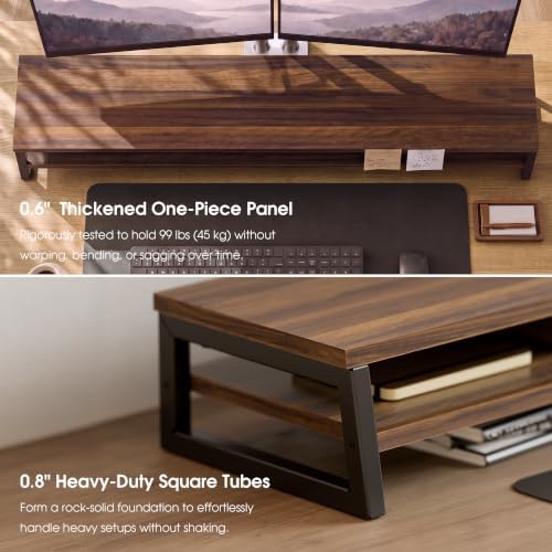 Fenge Dual Monitor Riser for Desk, Open Shelf with 3 Storage Compartments - Image 4