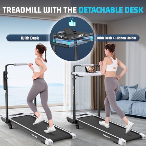 Walking Pad Treadmill with Desk Workstation, 15% Incline Treadmill with Handle Bar, Foldable Treadmills Under Desk for Home/Office, 400 lbs+ Capacity, Adjustable Height, Removable Desk, 3.5HP Motor - Image 2