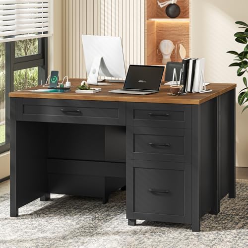 Farmhouse 47" Executive Desk, Computer Desk with File Drawer, Black Brown - Image 6