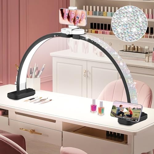 HITTI Super Large 31in Half Moon Light for Nail Desk, Crystal Diamond Black by HITTI