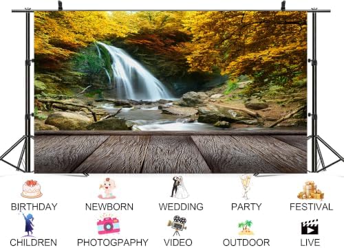 20x10ft Autumn Waterfall Forest Backdrop Golden Fall Foliage Cascading Stream Wooden Deck Photo Background Tapestry for Fall Harvest Wedding Home Decorations Studio Props - Image 3