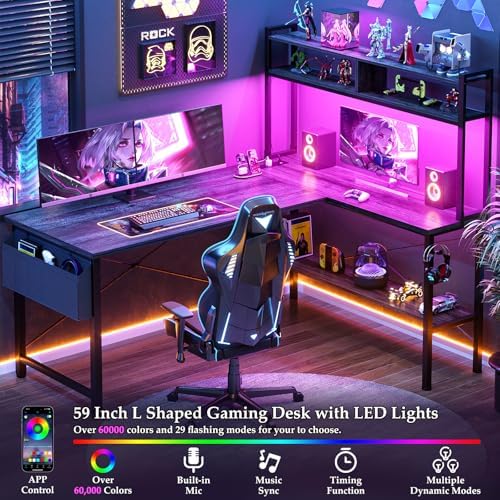 Aheaplus 59" L Shaped Desk Gaming Desk with LED Light & Power Outlet - Image 4