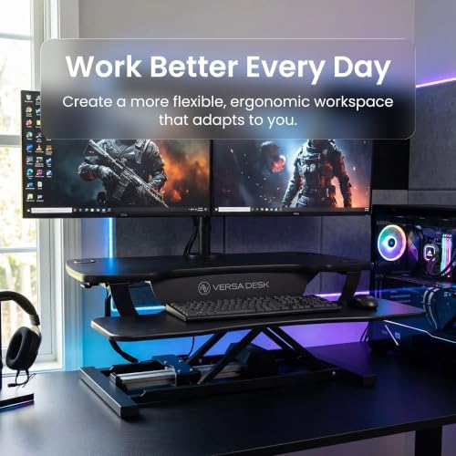 VERSADESK PowerPro 48 Inch Electric Standing Desk Converter – Push-Button Height Adjustable Sit to Stand Desk Riser for Multiple Monitors – Motorized Desktop Workstation with Wide Keyboard Tray, Black - Image 6