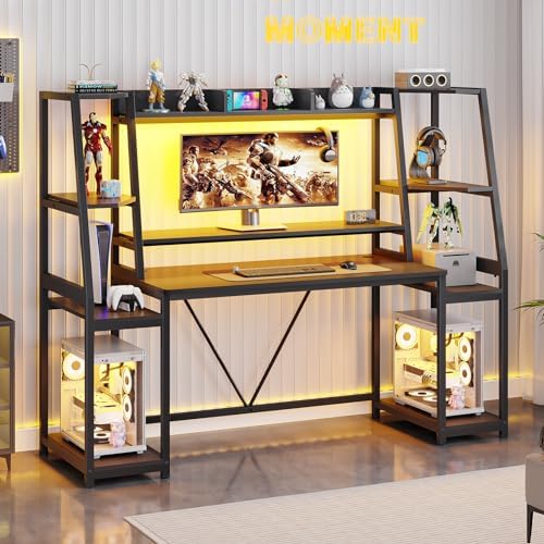 SEDETA 65.7'' Gaming Desk with LED Lights, Hutch and Storage Shelves, Black - Image 3
