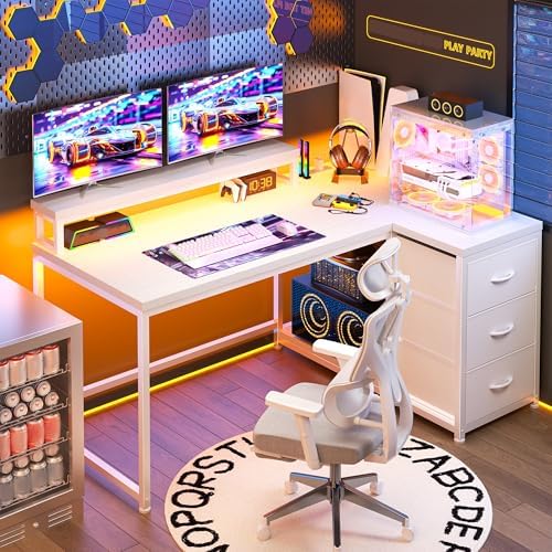 EnHomee 40"White L Shaped Desk with 3 Storage Drawers for Teen Gamers Study by EnHomee