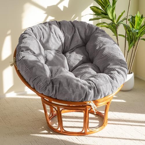 HIGOGOGO Papasan Chair Cushion with Corduroy Cover (Without Chair), 48 x 48 Inch Supportive Cushion, Overstuffed Chair Cushion,Grey by HIGOGOGO