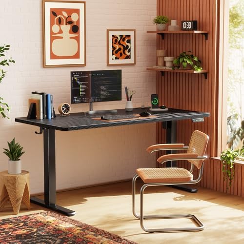 Huuger 55 X 24 Inch Electric Standing Desk with Power Outlets and USB-C Port, Height Adjustable Desk, Sit Stand Desk for Home Office, Computer & Gaming Desk, Stable Steel Frame, Carbon Black - Image 2