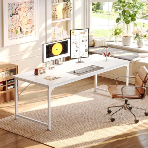 PRAISUN 70 Inch Computer Desk, Office Desk, Spacious Desktop, White - Image 2