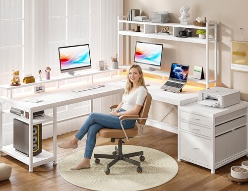 EnHomee 104''L Shaped Desk with 4 Layouts,Outlet for Two Person Home Office - Image 4