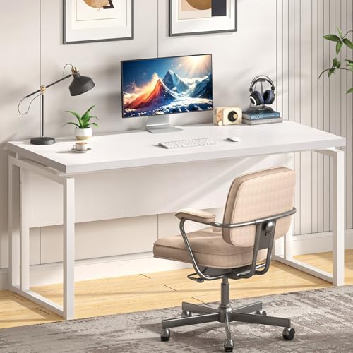 EXCEFUR White Computer Desk, Simple Wood and Metal Home Office Desk, Modern Study Writing Table Workstations for Living Room Bedroom, 53 Inch by EXCEFUR