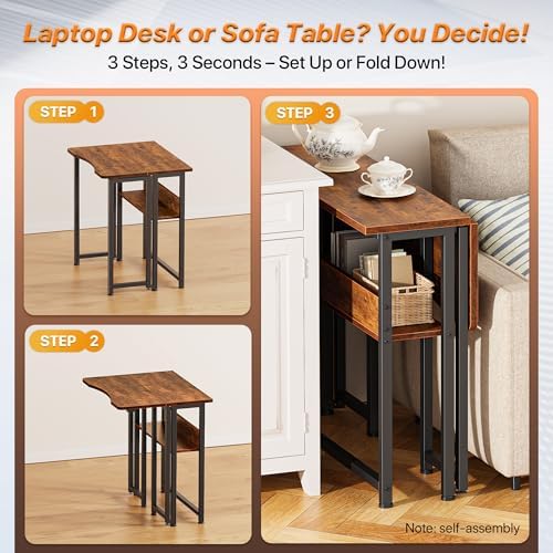 Huuger Folding Desk with Storage Shelf, 23.6 Inch Foldable Computer Table - Image 4