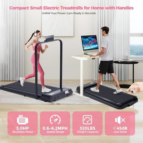 Compact Walking Pad Treadmill with Handle Bar and Incline for Home, 2026 Upgrade Portable Walking Treadmill with Handles, 3.0HP Walking Pad for Exercising, 0.6-7.6MPH, 350LBS - Image 4