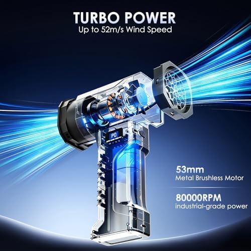 BOLYDOOM Cordless Leaf Blower 300,000RPM Handheld Air Blower with 20000mAh Battery, Powerful Turbo 5 Speeds, LED Lights, Lightweight Portable Blower for Lawn Care Patio Garage Cleaning. - Image 2