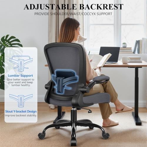 FelixKing Office Chair, Ergonomic Desk Chair Breathable Mesh Chairs Adjustable High Back Lumbar Support Flip-up Armrests, Executive Rolling Swivel Comfy Computer Chairs Home Office Dark Gray - Image 5