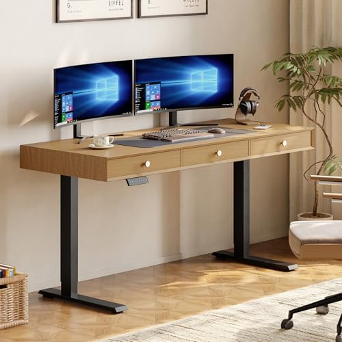 ONBRILL Electric Standing Desk with 3 Drawers, 55x24 Height Adjustable, by ONBRILL