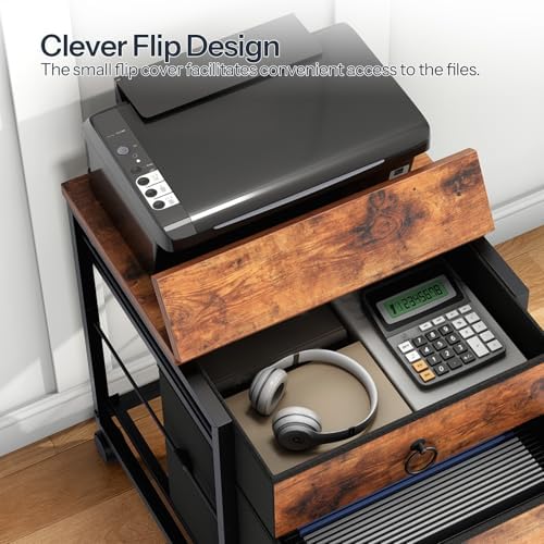 HOOBRO File Cabinet, 2-Drawer Vertical Mobile Office Cabinet, Rolling Printer Stand, for A4/Letter Size Files, Nonwovens Drawer, for Home Office, Rustic Brown BF21WJ01 - Image 6