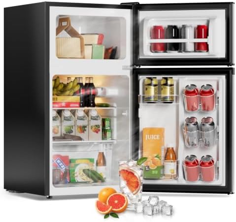 3.2 Cu Ft Mini Fridge with Freezer, Double Door Upright Freezer by Frostorm
