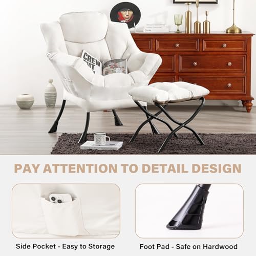 Tiita Lazy Chair with Ottoman, Comfy Reading Accent Chair, Beige - Image 5