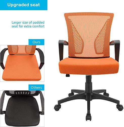 Furmax Office Chair Ergonomic Computer Desk Mesh Chair Mid Back Swivel Lumbar Support with Armrest (1, Orange) - Image 5