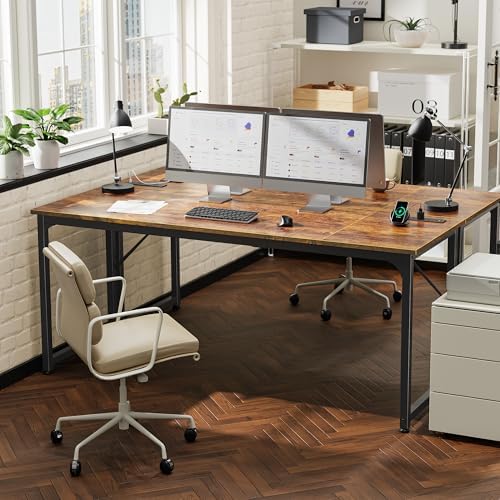 PRAISUN 70 X 24 Inch Computer Desk, Power Outlets, USB-C, Rustic Brown - Image 2