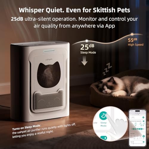 uahpet Pet Air Purifier for Home, Reduce Pet Hair, Dander, Odors, Dust, Smoke for Large Rooms up to 2100 Ft², Air Cleaner with H13 HEPA, Washable Pre-Filter & Air Quality Monitor, White+Gray - Image 6