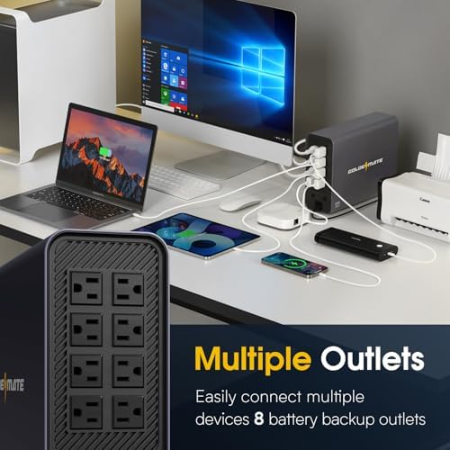GOLDENMATE 1000VA/800W Lithium UPS Battery Backup & Surge Protector, Gray - Image 2
