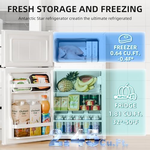 Antarctic Star Mini Fridge with Freezer, Double Door Compact Refrigerator, Adjustable Thermostat, Small Fridge for Bedroom Office Dorm Apartment, 2.45 Cu.Ft, White - Image 3