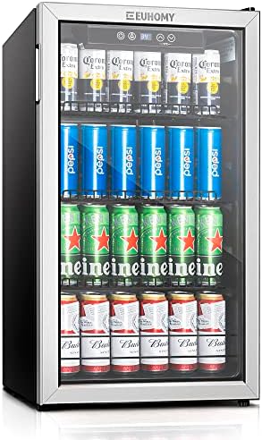 EUHOMY 4.0 Cu.Ft Beverage Refrigerator Cooler- Mini Fridge Cooler with Glass Door, Adjustable Shelves & Digital Temperature Display for Beer, Soda, Wine or Beer. by EUHOMY