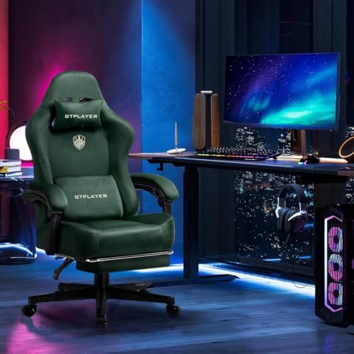 GTPLAYER Gaming Chair Fabric with Pocket Spring Cushion, Big and Tall Gamings Chairs 350LBS High Back Computer Chair with Footrest for Adults Lumbar Support Swivel Game Chair for Office Gaming Green - Image 2