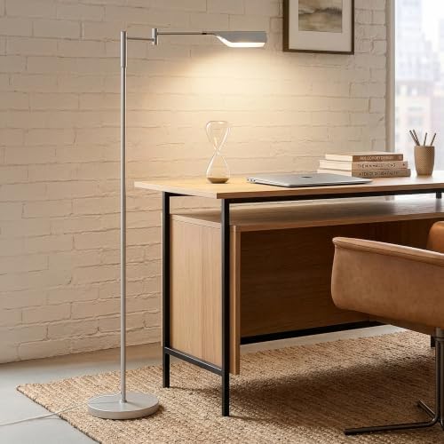 Brightech Leaf Pharmacy LED Reading Lamp, Dimmable Floor Lamp with Easy Adjustable Rotation Over Chair or Desk for Living Room, Work Light for Office, Modern Minimalist Home Decor - Platinum Silver - Image 4