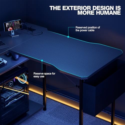Acrolix L Shaped Gaming Desk 48 Inch - Computer Corner Desk with Power Outlets, Reversible Shelves & Storage Bag for Home Office, PC Gaming Table, Black Carbon - Image 4