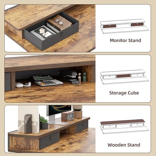 TIQLAB Standing Desk with Two Drawers, Stand Up Standing Desk Adjustable Height, Electric Sit Stand Table with Storage Shelf and Splice Board, 63 * 24 inch, Rustic Brown - Image 4