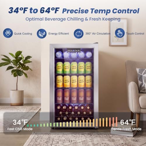 Velivi Beverage Refrigerator, 3.2 Cu.Ft. Mini Fridge with Glass Door - Image 2