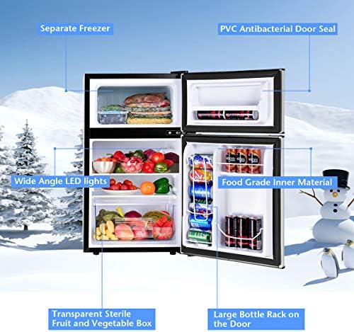 COSTWAY 3.2 Cu.ft. Mini Fridge with Freezer for Bedroom, Dorm, Office - Image 3