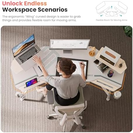 EUREKA ERGONOMIC Gaming Desk Wing Shaped Keyboard Tray 72 Inch Maple - Image 5