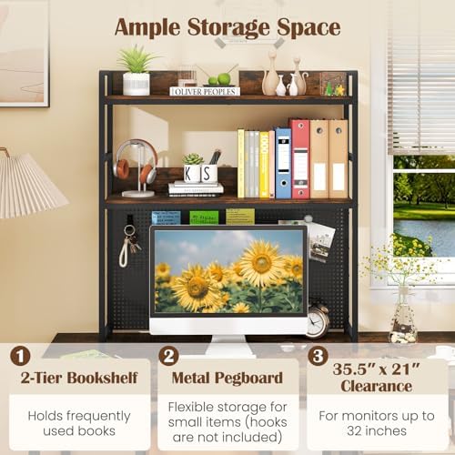 LDAILE 2-Tier Desk Hutch with Pegboard Desktop Organizer - Image 5